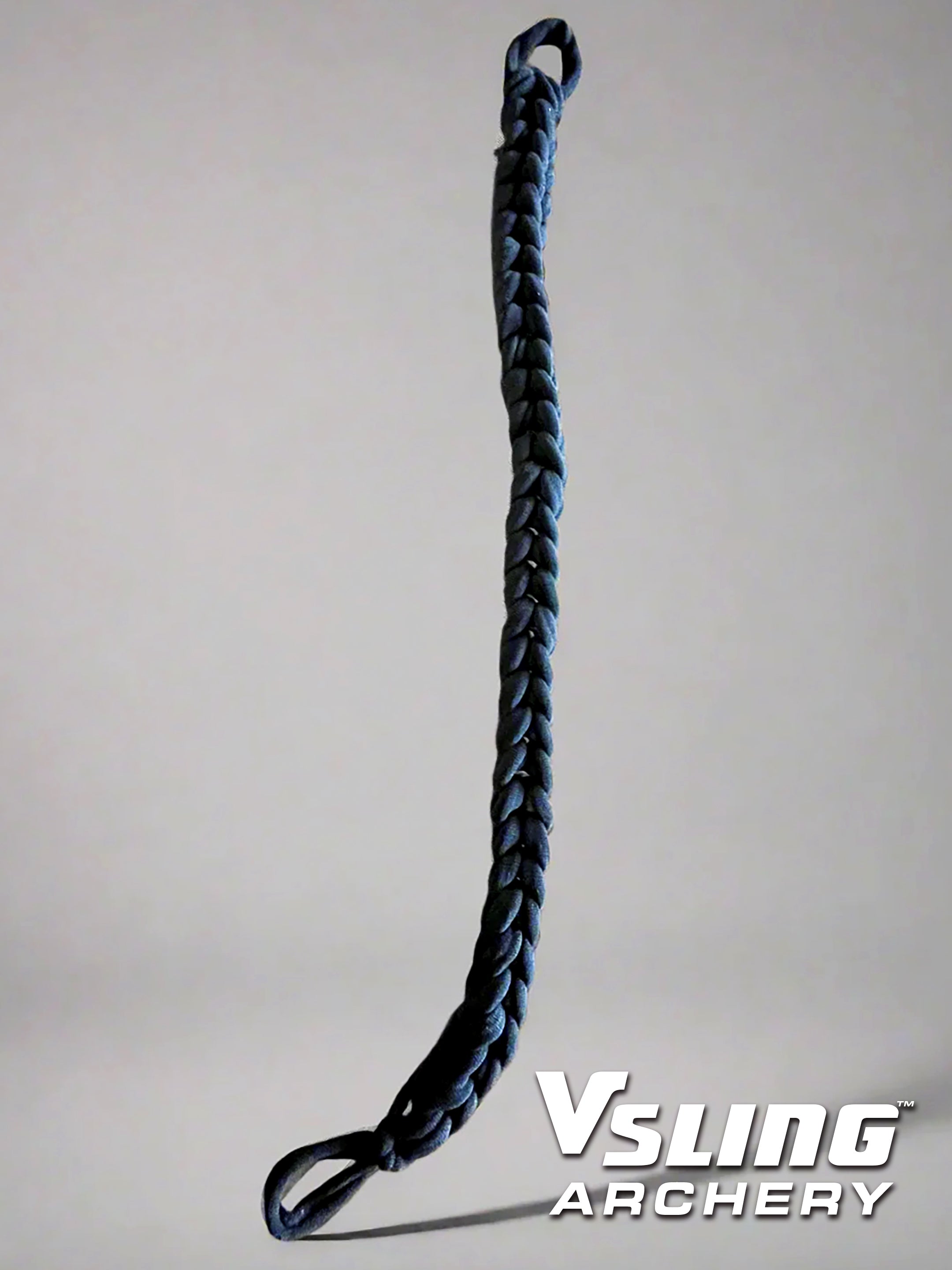 Black elastic bow sling on a gray background with 'Vsling Archery' branding.