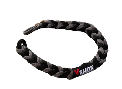 Vsling® elastic bow sling installed on compound bow — shoot-ready carry