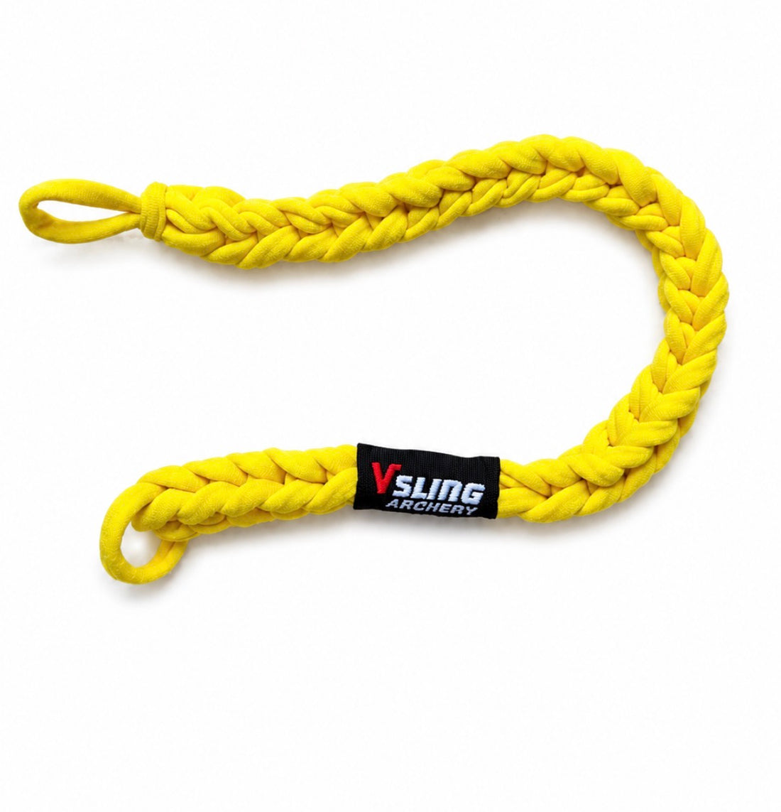 Close-up of Vsling bow sling elastic attachment secured to a Hoyt compound bow riser.